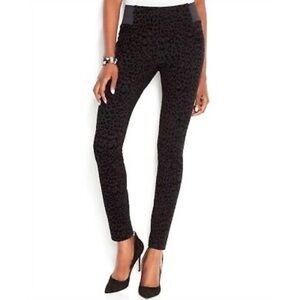 BAR III Leggings Leopard Cheetah Animal Print Velvet Flocked Burnout Size Medium